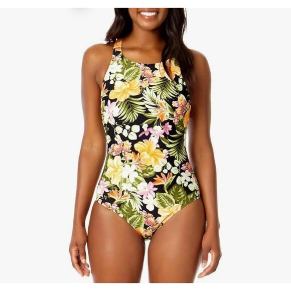 Hurley Womens's UPF 50+ Sun Protection Floral One Piece Swimsuit XXL - Picture 2 of 8